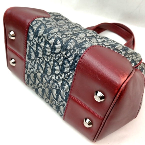 Christian Dior Navy Blue canvas and red burgundy leather straps made in Italy - Picture 3 of 9